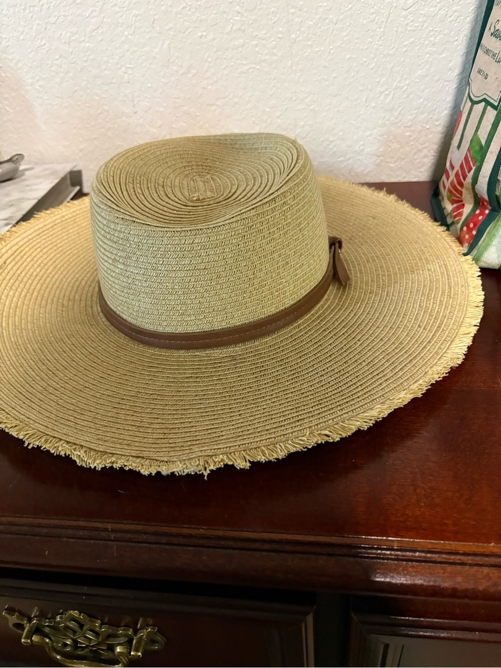 Wide Brim Straw Sun Hat with Brown Band - Women